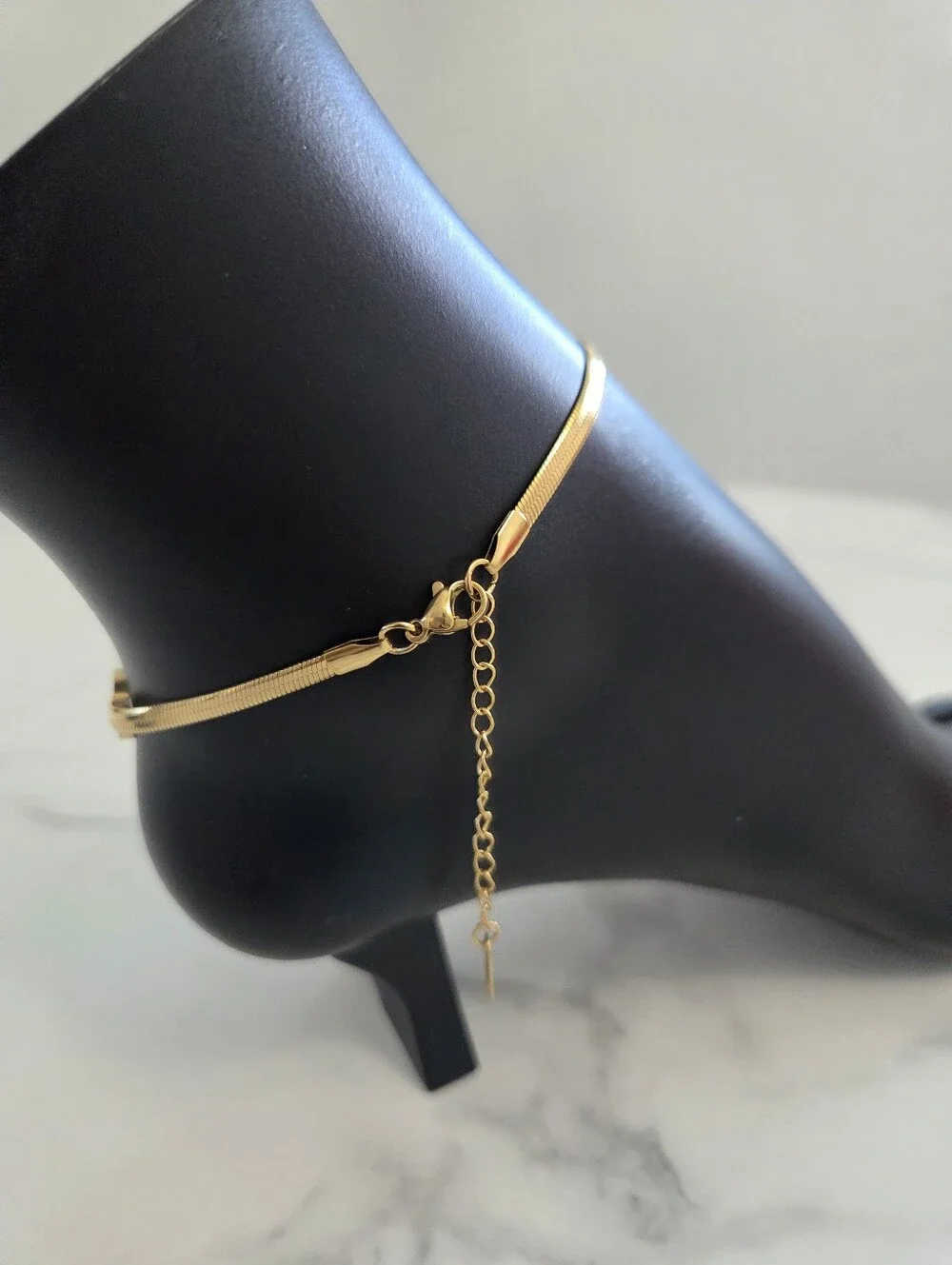 Gold Plated Roman Numeral Disc Herringbone Anklet Minimalist Summer Jewelry - Picture 7 of 12